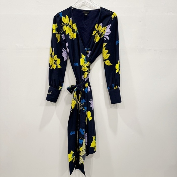 Halogen Long Sleeve Wrap Dress Blue Floral Belted Small - Picture 2 of 9
